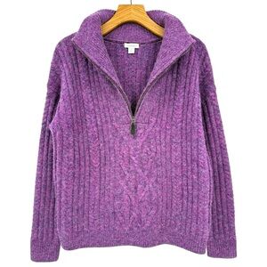 Sundance Cable Knit Angelique Quarter Zip Sweater in Marled Purple Size S